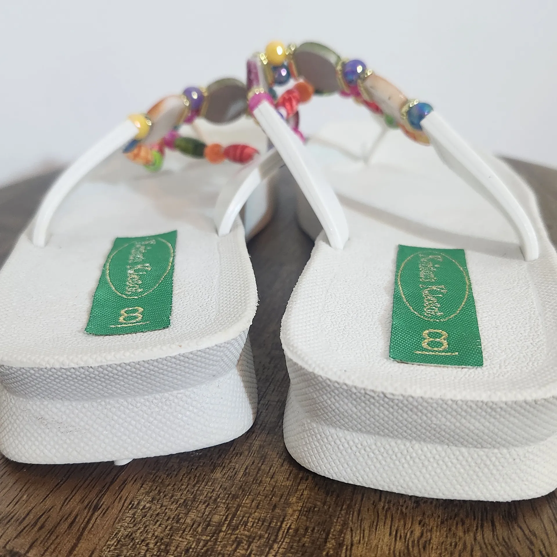 Kristen's Kloset Colorful Beaded Women's Sandals NWOT Size 8 Beaded Flip Flops White - Image 5