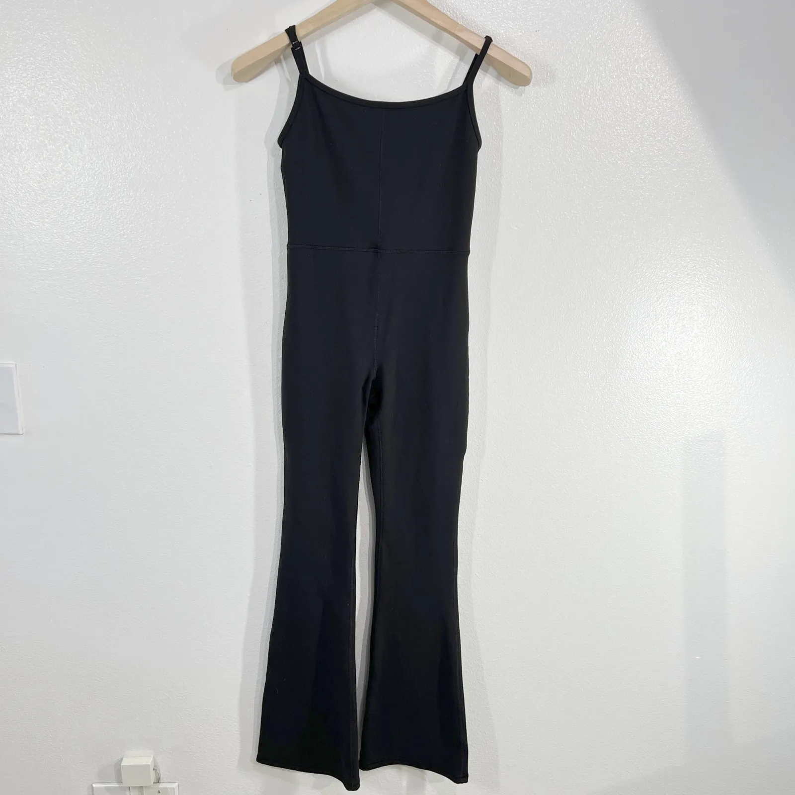 Qinsen Jumpsuit Sleeveless Flare Leg Black Nylon Spandex One Piece Romper‎ Size 26 - Image 2