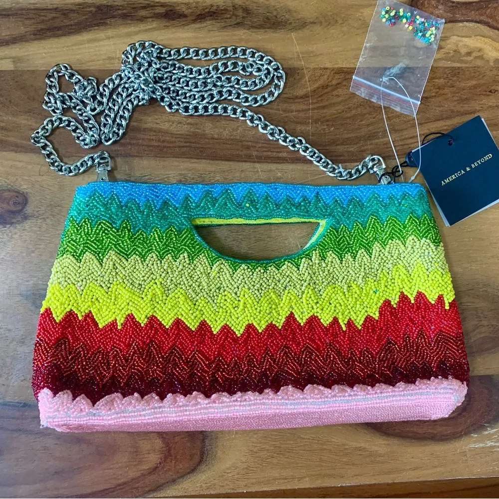 NEW America & Beyond Beaded Rainbow Crossbody Bag - Image 3
