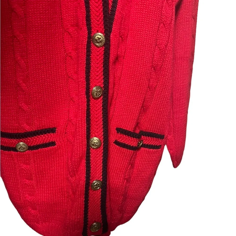 Vintage Jantzen Cableknit Red Sweater Cardigan L - Image 4