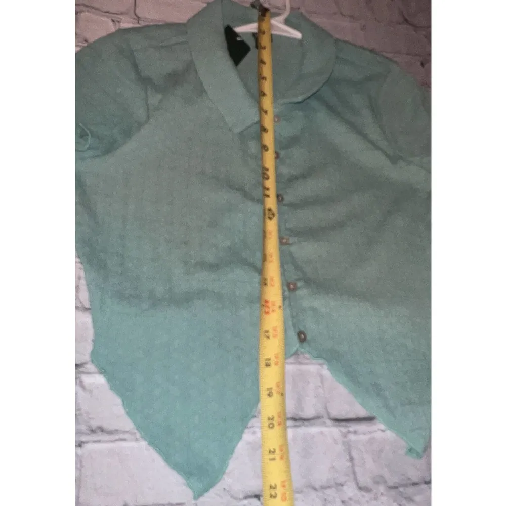 Button-Up Short-Sleeve Textured Aqua Green Shirt Womens M NWT - Image 6