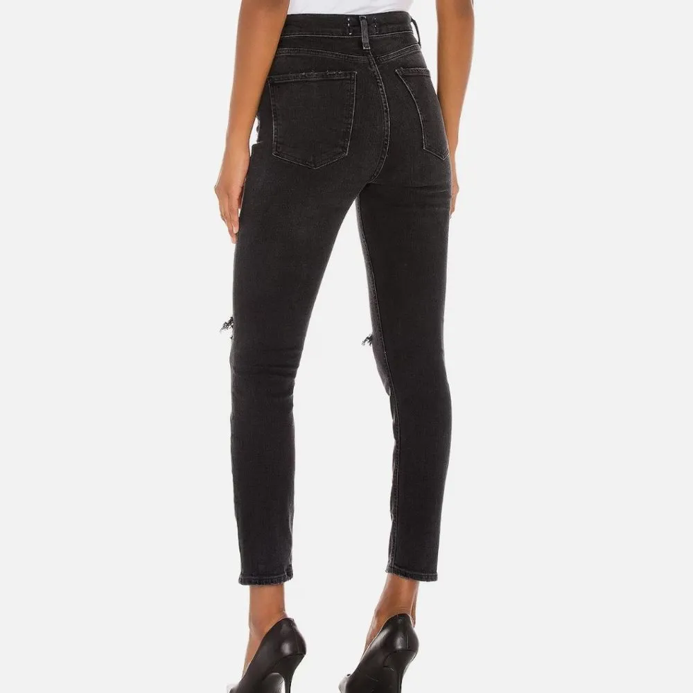 AGOLDE Nico High Rise Slim Jeans Distressed Crop Denim Black (Size 25) - Image 4