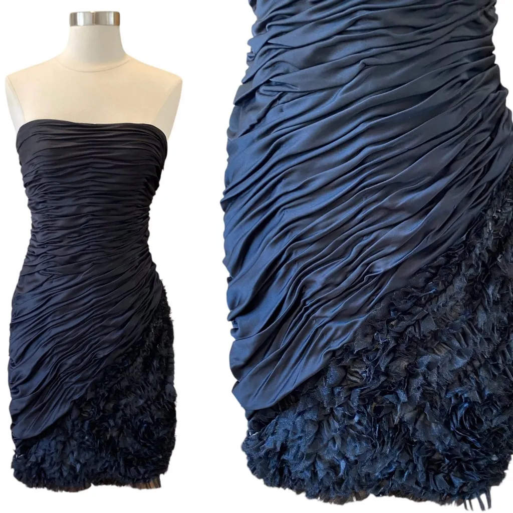 VTG Adrianna Papell Evening Black Ruched Strapless Dress with Ruffle Hem Size 8 - Image 2