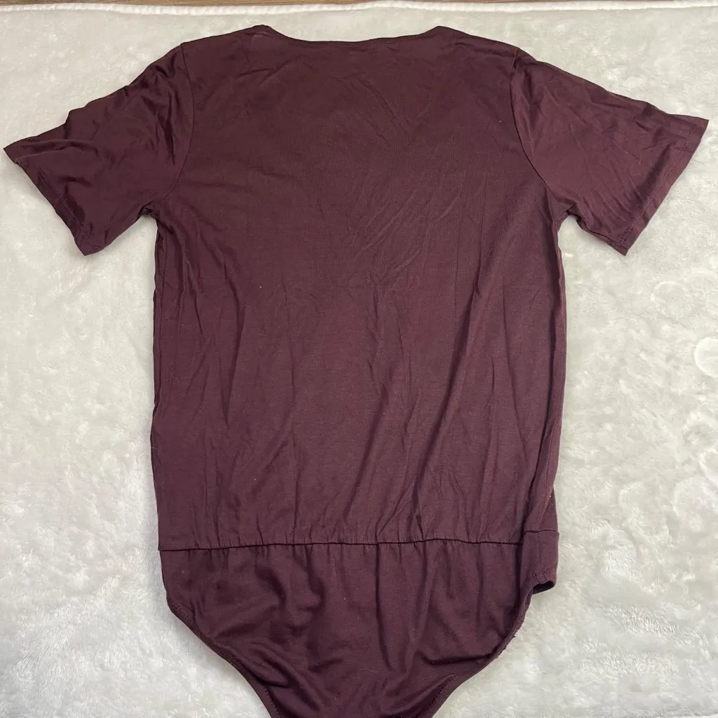 Madewell Short Sleeve Wrap Bodysuit Women's S‎ Burgundy 100% Lyocell V-Neck NEW - Image 13