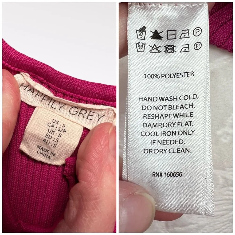 Happily Grey  Ribbed Scoop V-Neck Neck Bodysuit Fuchsia Size Small - Image 3