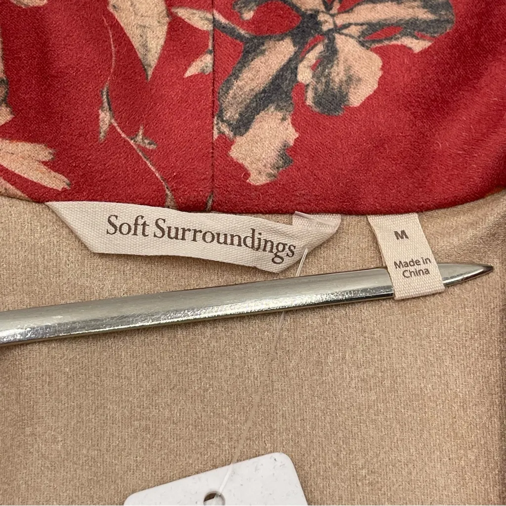 New Soft Surroundings Medium Draped Jacket Cardigan Rustic Botanical Faux Suede - Image 10