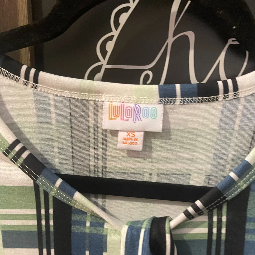 Lularoe Marly Dress & Belt XS Stretchy NWT Navy Green White Plaid - Image 3