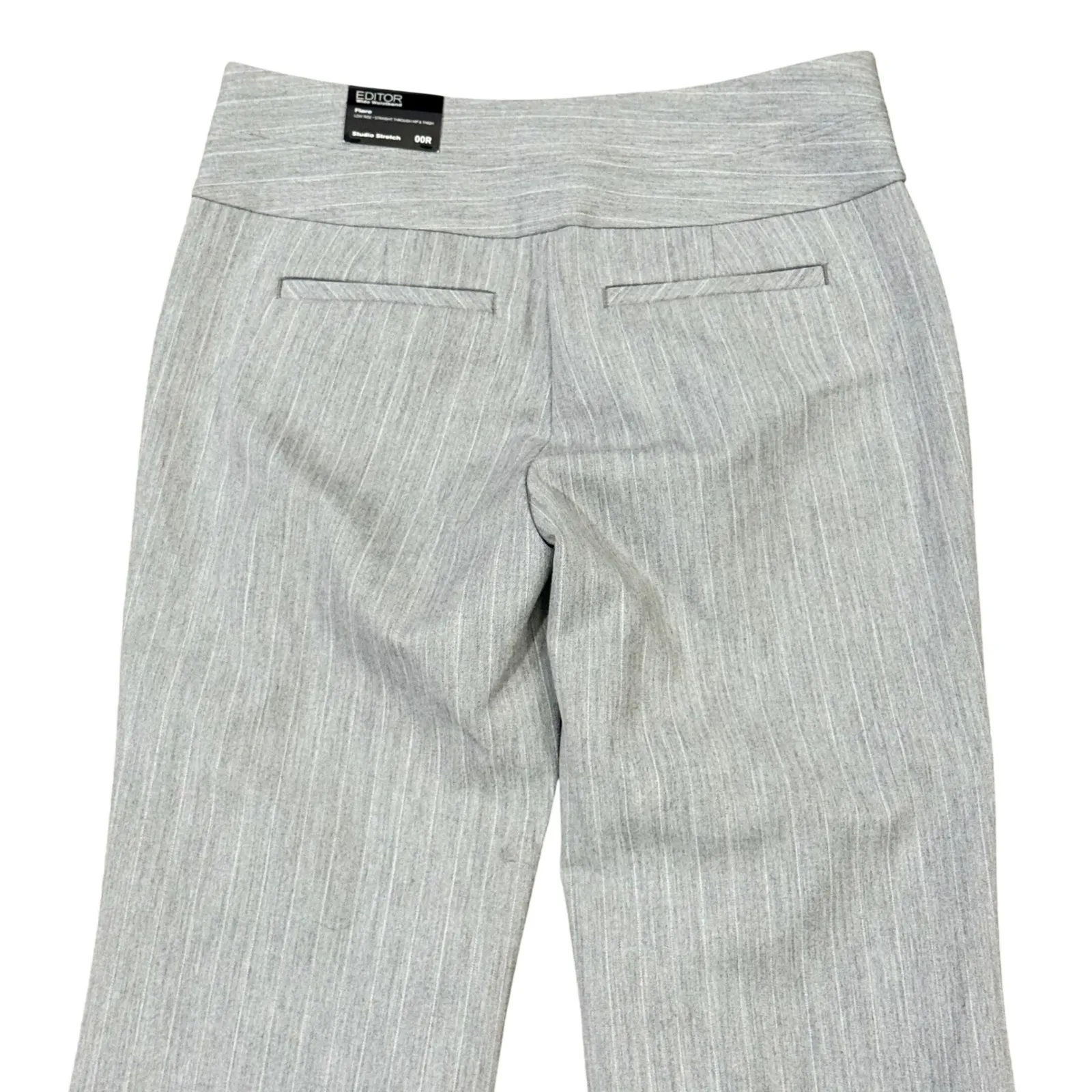 Express Editor Wide Waistband Flare Studio Stretch Pant 00R Light Grey Pinstripe - Image 4