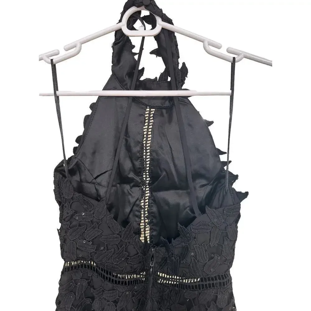 NWT! Bardot Sequin Leaf Lace Dress In Black Sz 2 - Image 8