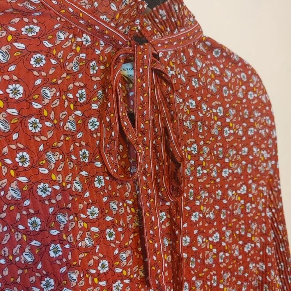 Max Studio Size Medium M Red Floral Flower Flowy Boho Top Blouse Frilly Chic - Image 3