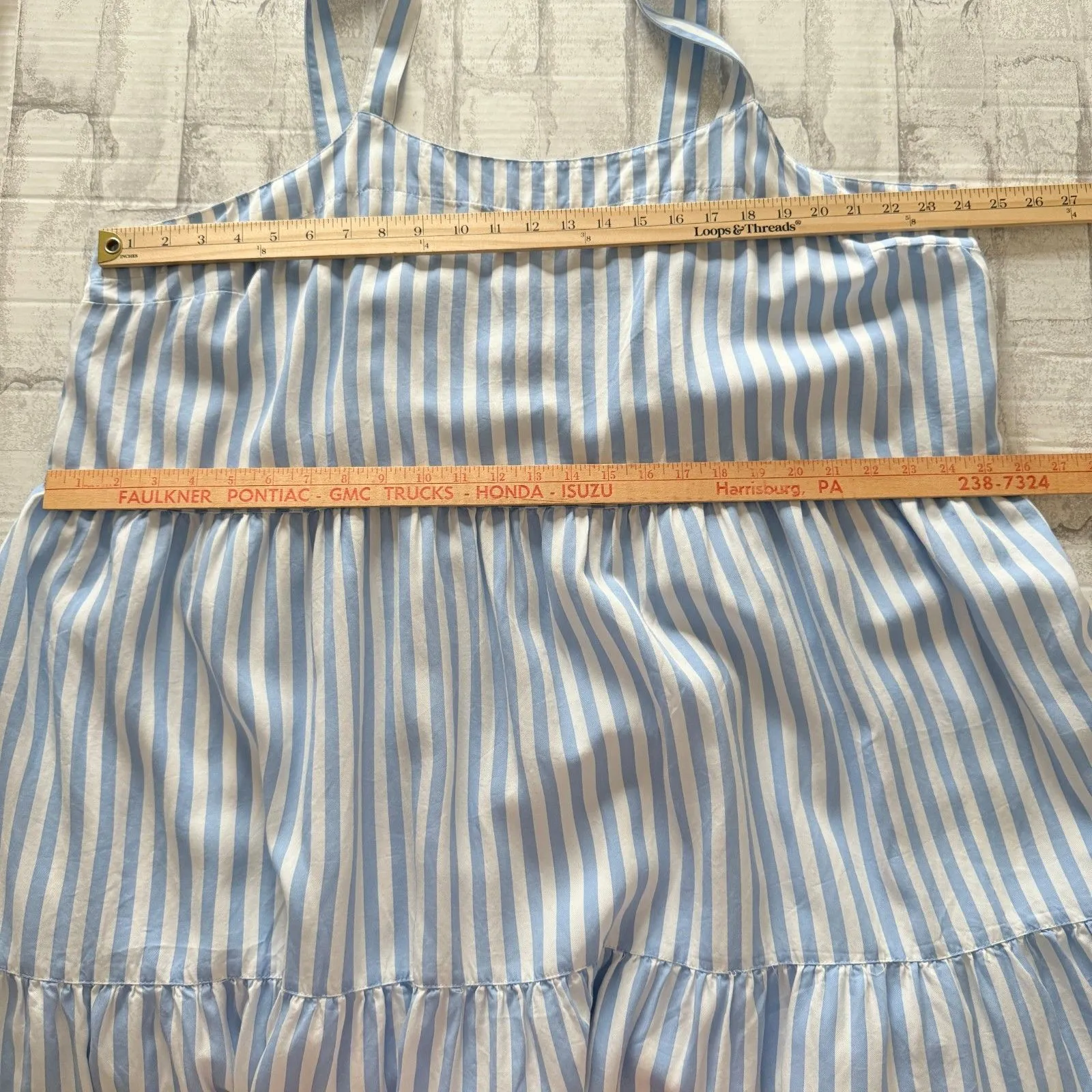 THE DROP Britt Light Blue Striped Tiered Maxi Tent Dress Coastal Grandma Chic 3X - Image 9