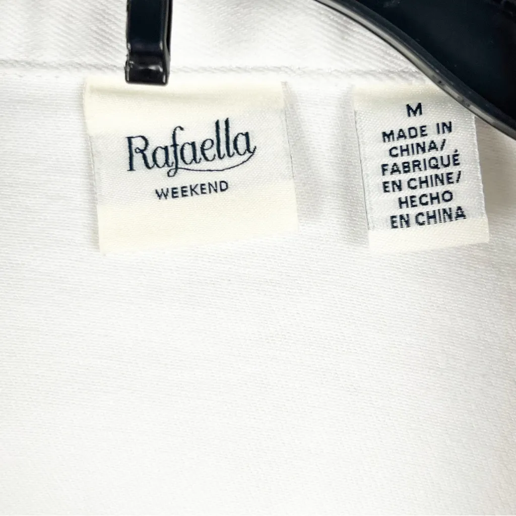 RAFAELLA White Embroidered Frayed Hem Button Pockets Jean Jacket, Size Medium - Image 3