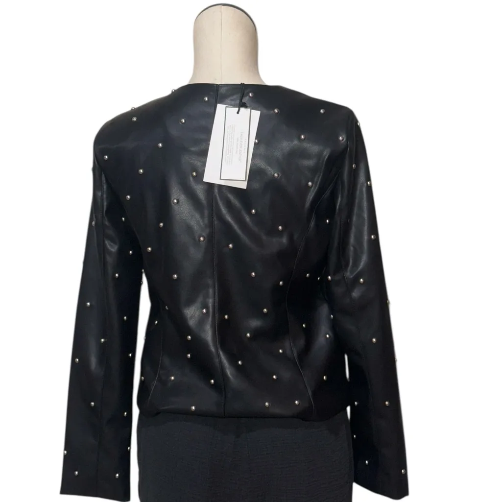 NWT $168 Bagatelle Collection Women's Studded Faux Leather Jacket Black - Image 6