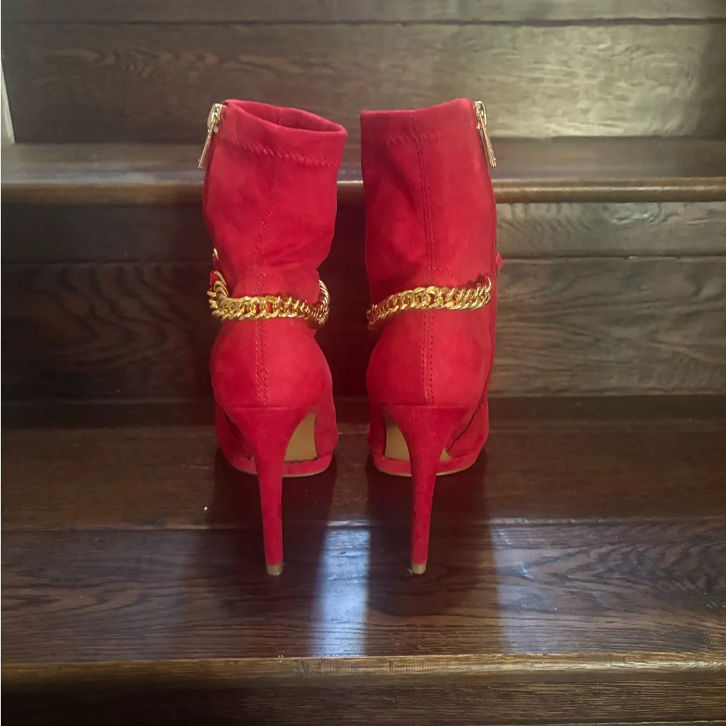 New Jessica Simpson Womens Bootie Valyn Faux Suede Ankle Wicked Red Size 7 - Image 5