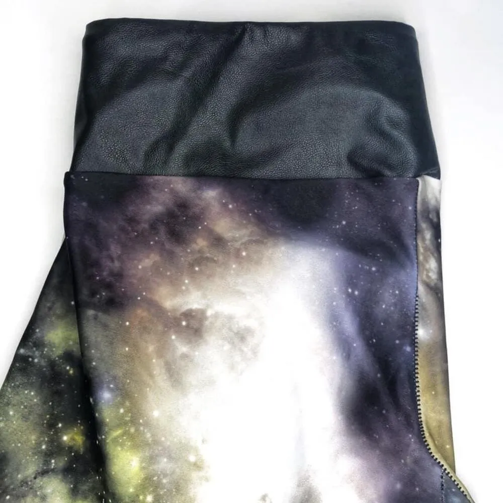 NEW SukiShufu S Universe Leatherback Leggings Long Tight Carbon38 Galaxy Gym UPF Brown - Image 9