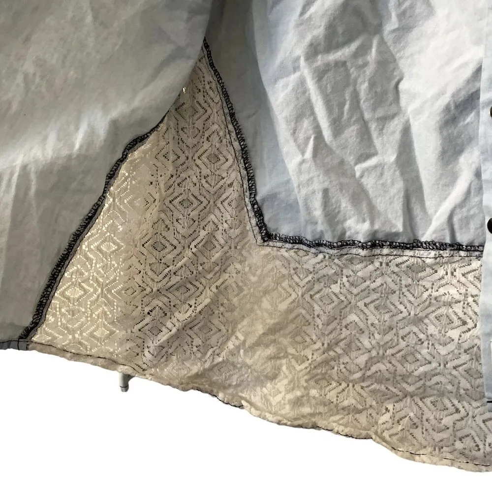 CAT Caterpillar lace blue button down long sleeved top classic comfort work - Image 7