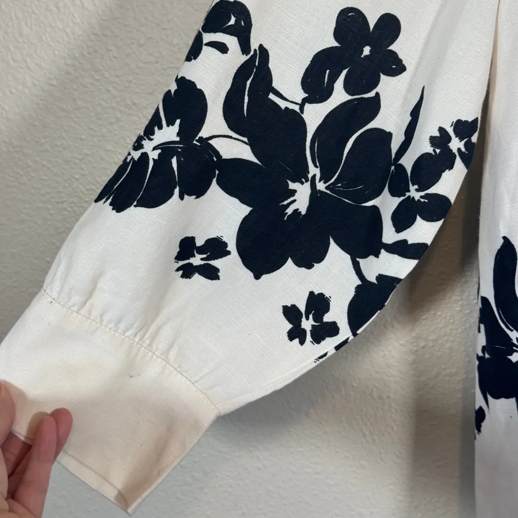 Zara White Black Tropical Floral Linen Shift Dress Womens XL Hawaiian Vacation - Image 8