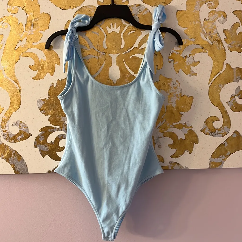 Day‎ + Moon Size Large Baby Blue Ribbed Bow Strap Tank Bodysuit NEW WITH TAGS - Image 8