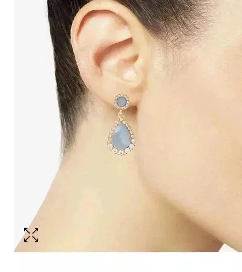 Pave’ Crystal & Stone Drop Earrings Purple Stone Tear Drop NWT - Image 3