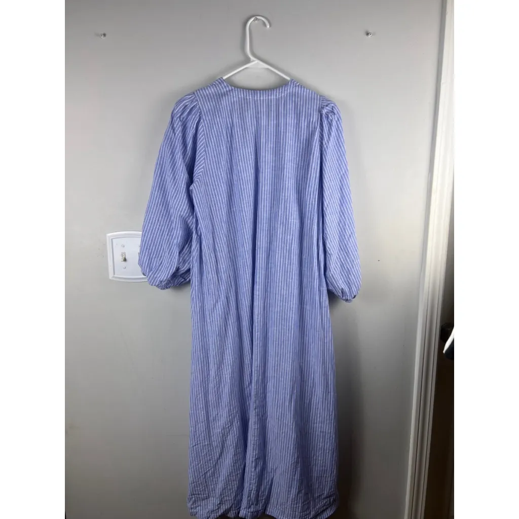 Women's H&M Blue White Striped Linen Blend Midi Dress XS Coastal Flowy - Image 5
