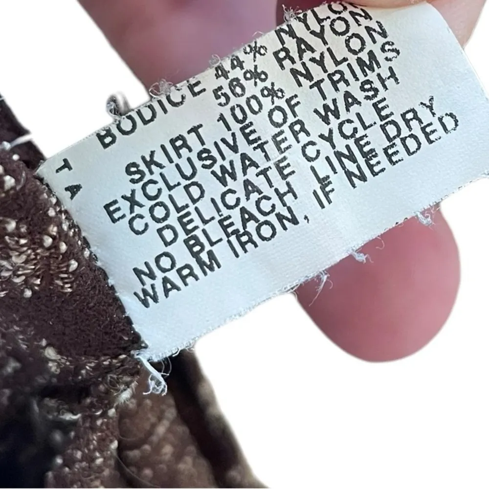 Shadowline Vintage 80s Brown Damask Witchy Romantic Lingerie Maxi Slip Dress Size M - Image 6