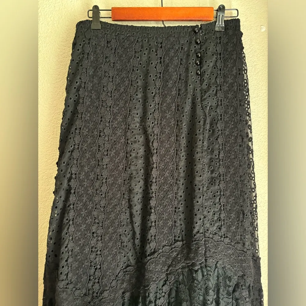 Double D Ranch Wear Black Eyelet & Lace Western Prairie Broom Maxi Skirt S - Image 3