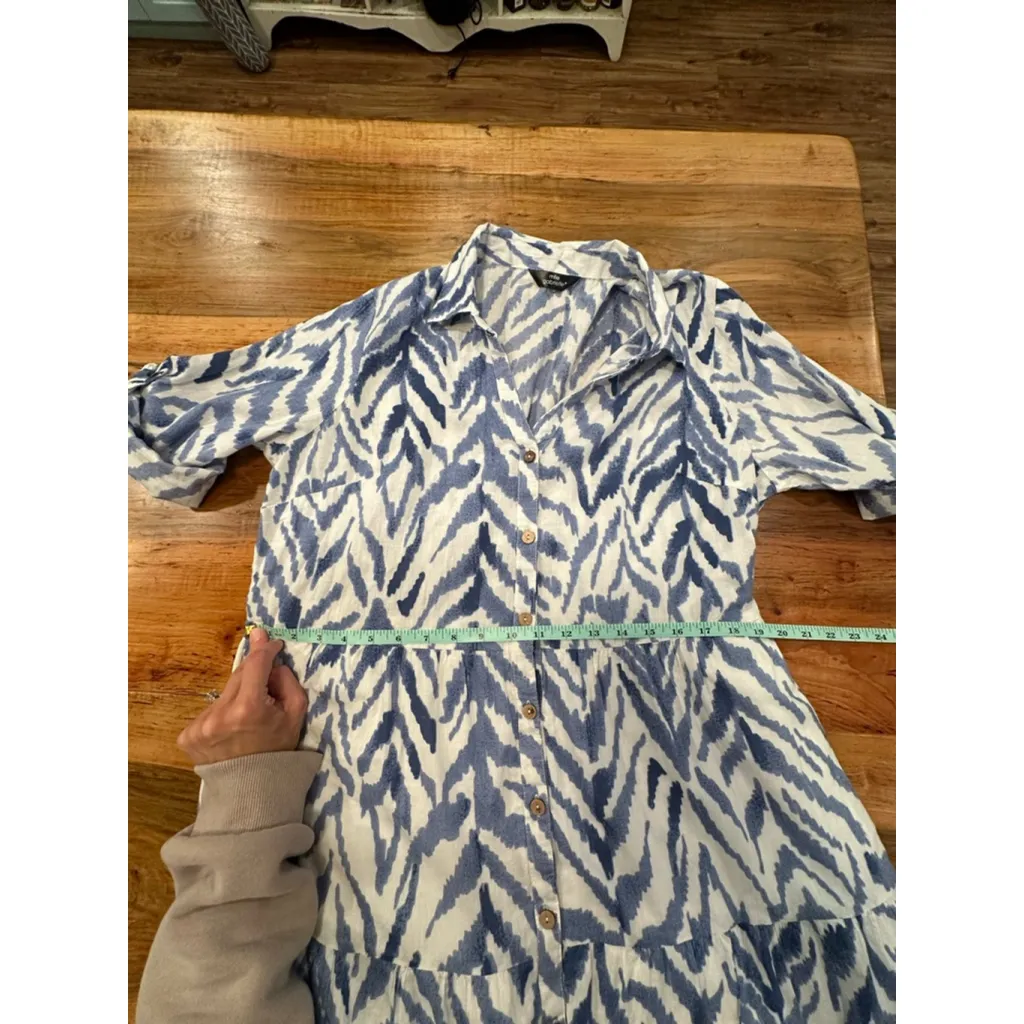 Women's Mlle Gabrielle Blue White Ikat Print Midi Dress XL - Image 9