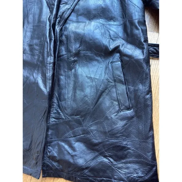 Navarre Leather Company Italian Stone black patchwork leather trench coat L Size L - Image 5