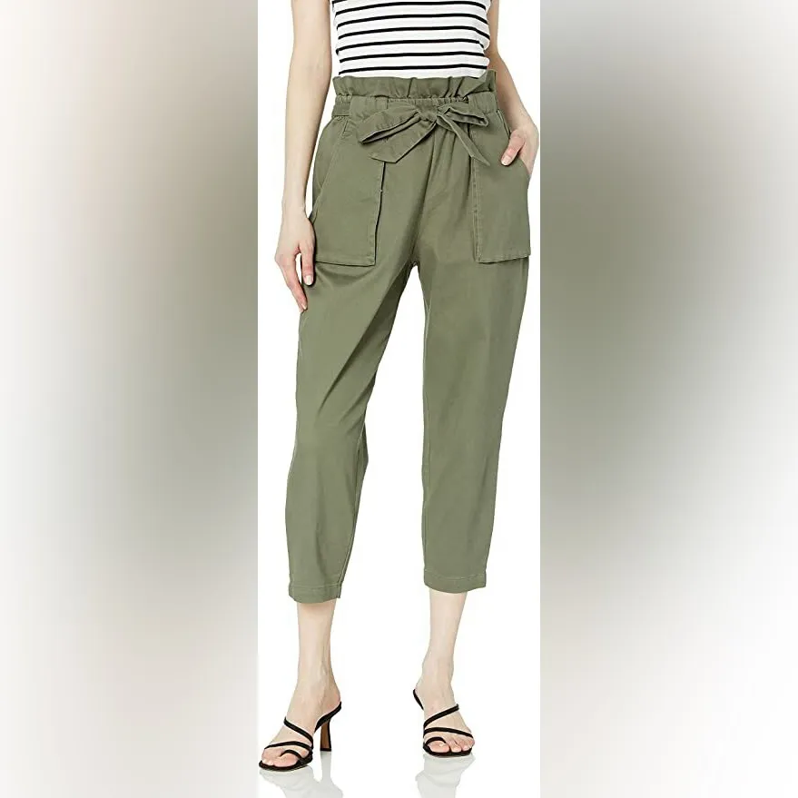 BCBGeneration Olive Twill Cotton Paperbag High Waist Pants - Image 8