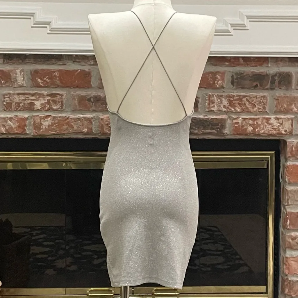Divided by H&M silver metallic spaghetti strap knee-length dress / XS / EUC - Image 4