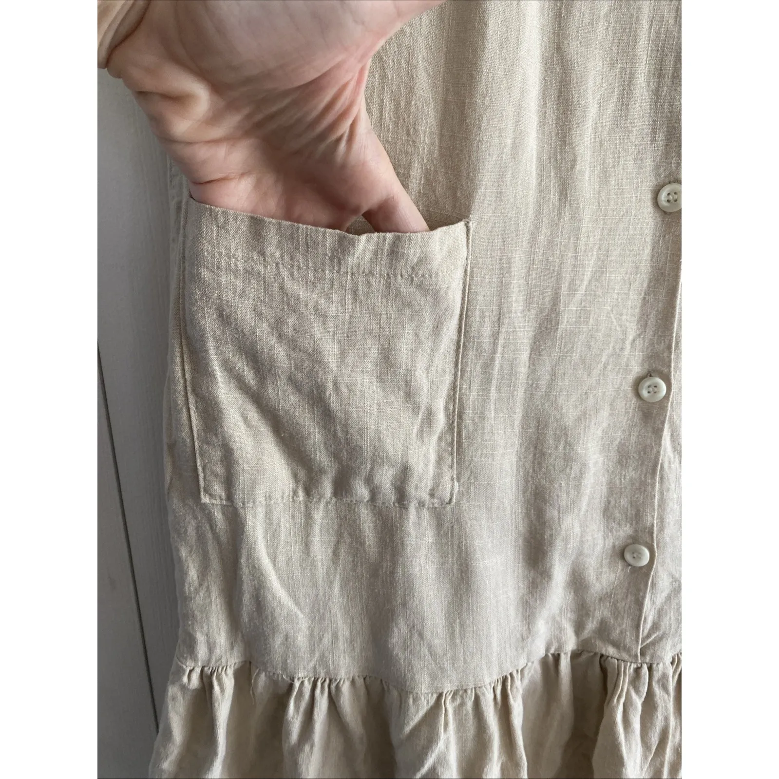 Darphin Womens Medium Linen Dress Tiered Ruffle Clean Girl Lagom Brown - Image 5