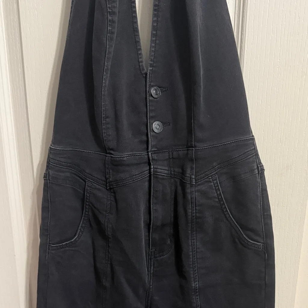 We The Free (Free People) Cruz Black Denim Halter Jumpsuit - Image 4