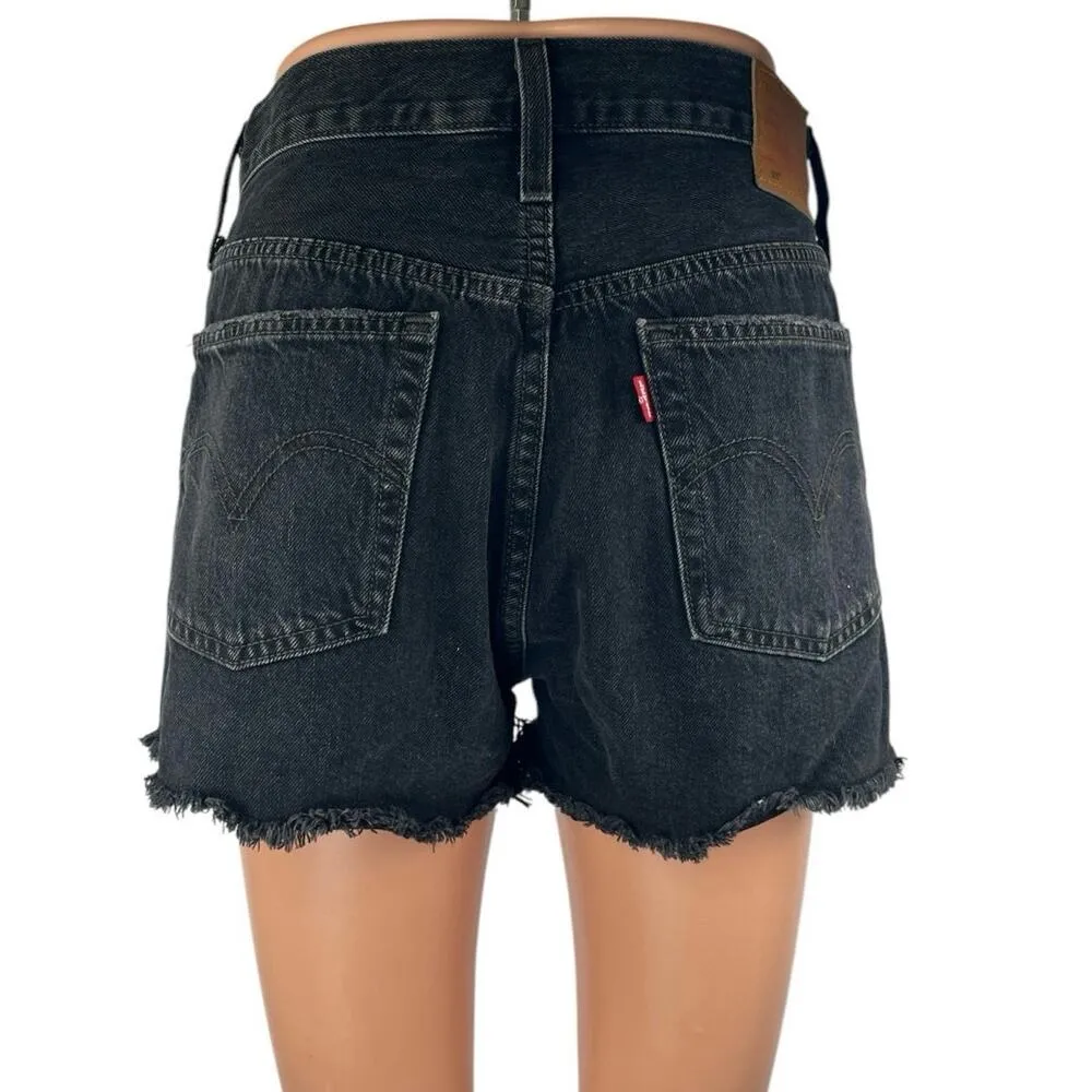 Levi's 501 Women's Black High Waisted Cut Off Frayed Denim Jean Shorts Size 28 - Image 3