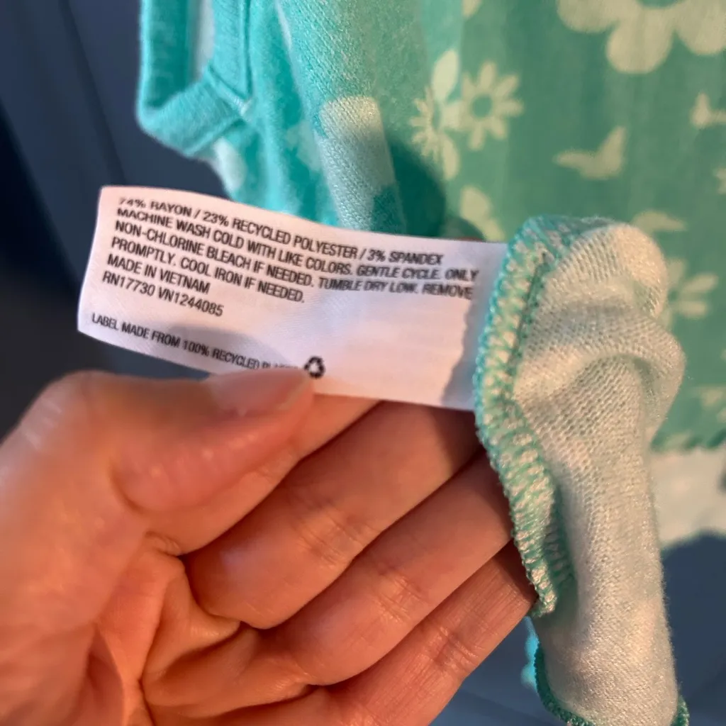 Colsie Mint Floral Soft Cotton PJ Summer Top | Women’s Size Large (New) Green - Image 4