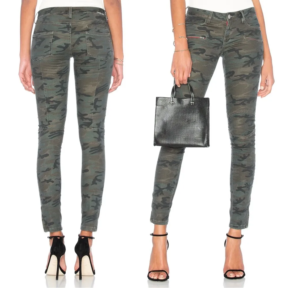 Etienne Marcel • Camo Moto Skinny Jeans red zipper pockets hem olive green Size 27 - Image 13