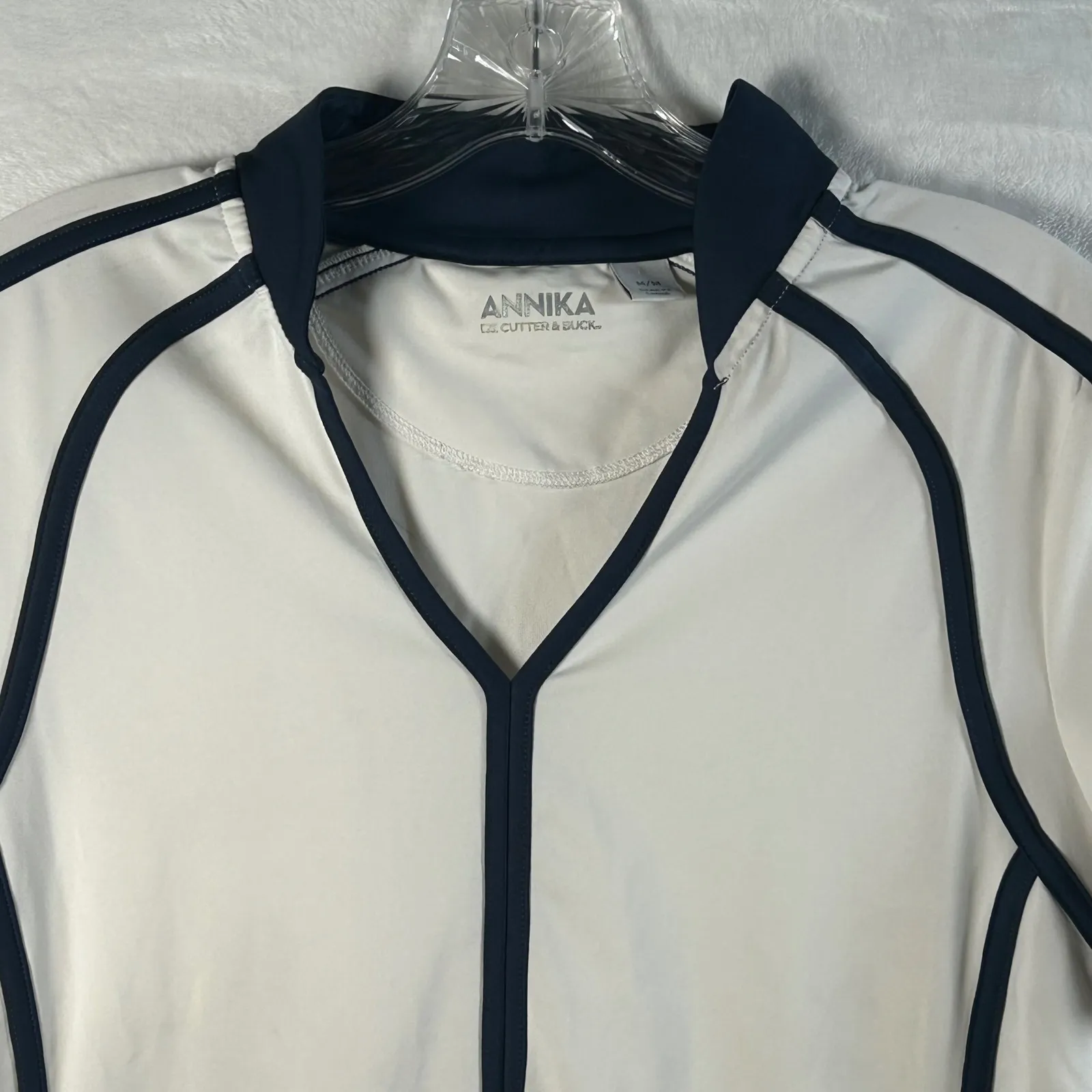 ANNIKA Cutter & Buck Womens Polo Shirt Ivory Blue Trim Golf Activewear M White Size M - Image 7