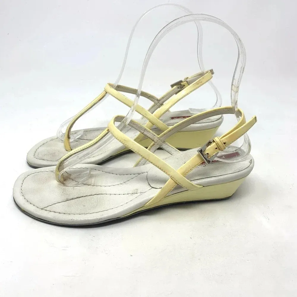 Prada Sport Thong Wedge Sandals in Yellow‎ Leather Size US 6.5 *damaged - Image 10