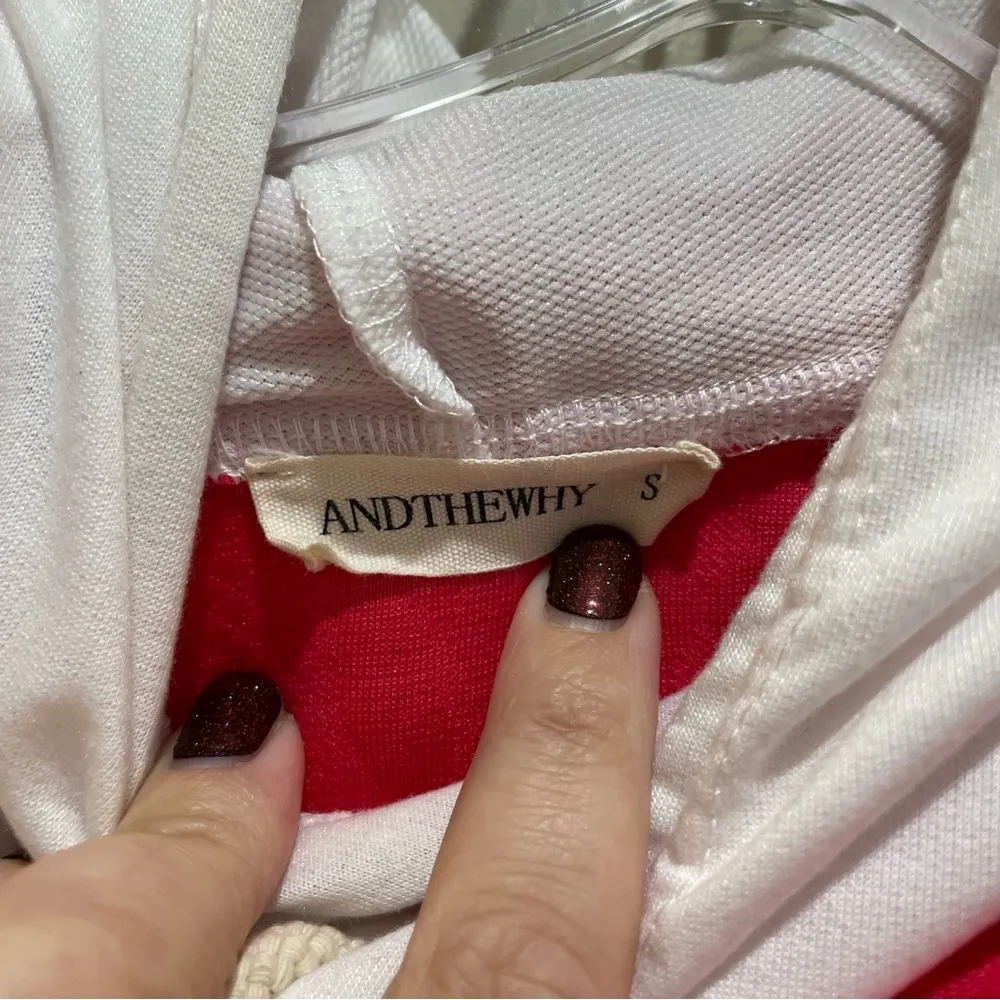 andthewhy Textured Knit Double Layered Hoodie Sweatshirt Pink White Size Small - Image 7