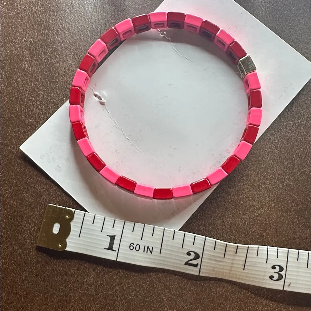 Pink & Red Stretch Painted Beaded Bracelet - Image 4