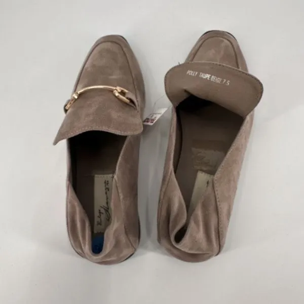 NWT Vintage Havana 7.5 Suede Slip On Loafer Taupe‎ Gold Buckle Polly Mule - Image 10