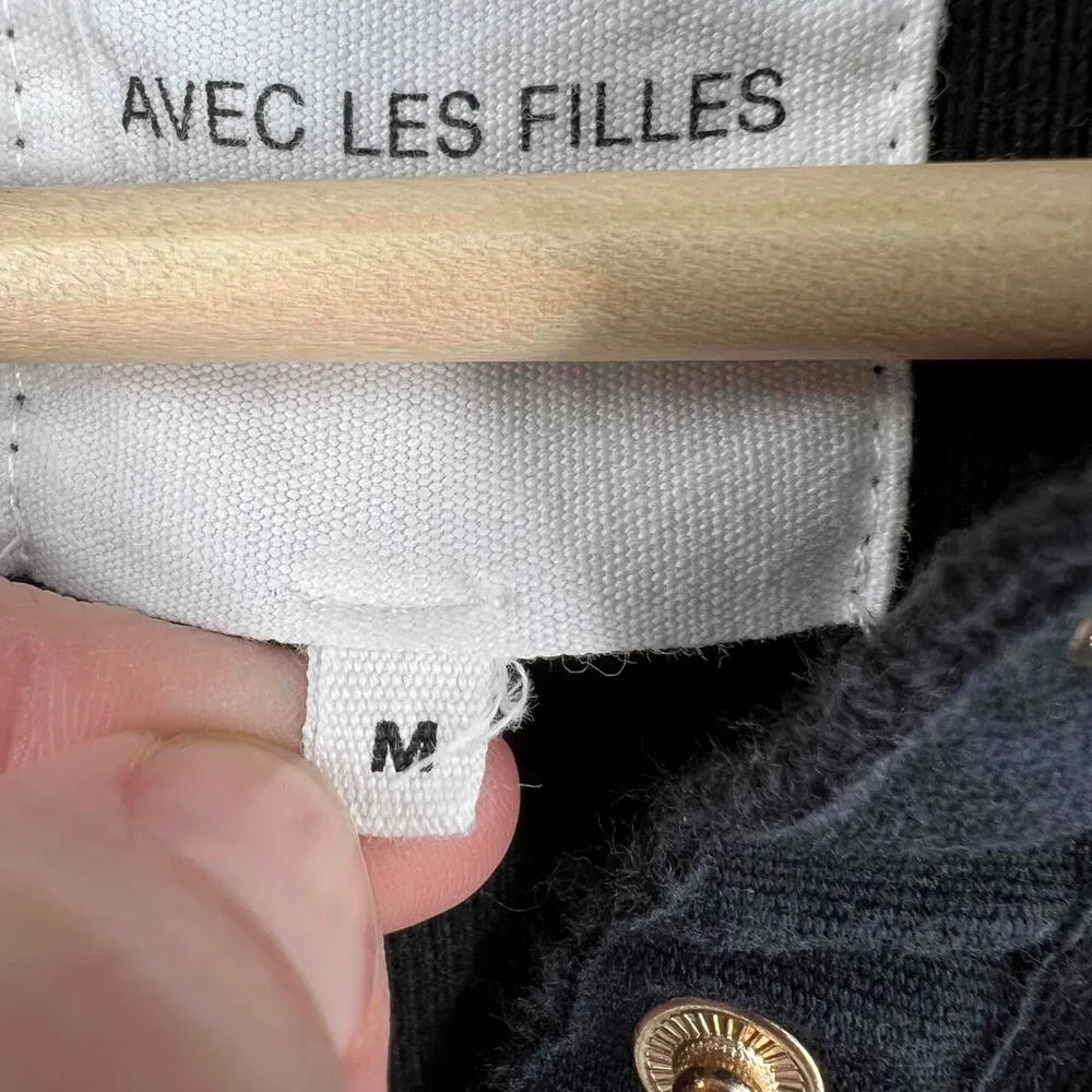 Avec Les Filles Sweater Dress Black White Striped Long Sleeve Snap Neck Medium - Image 5