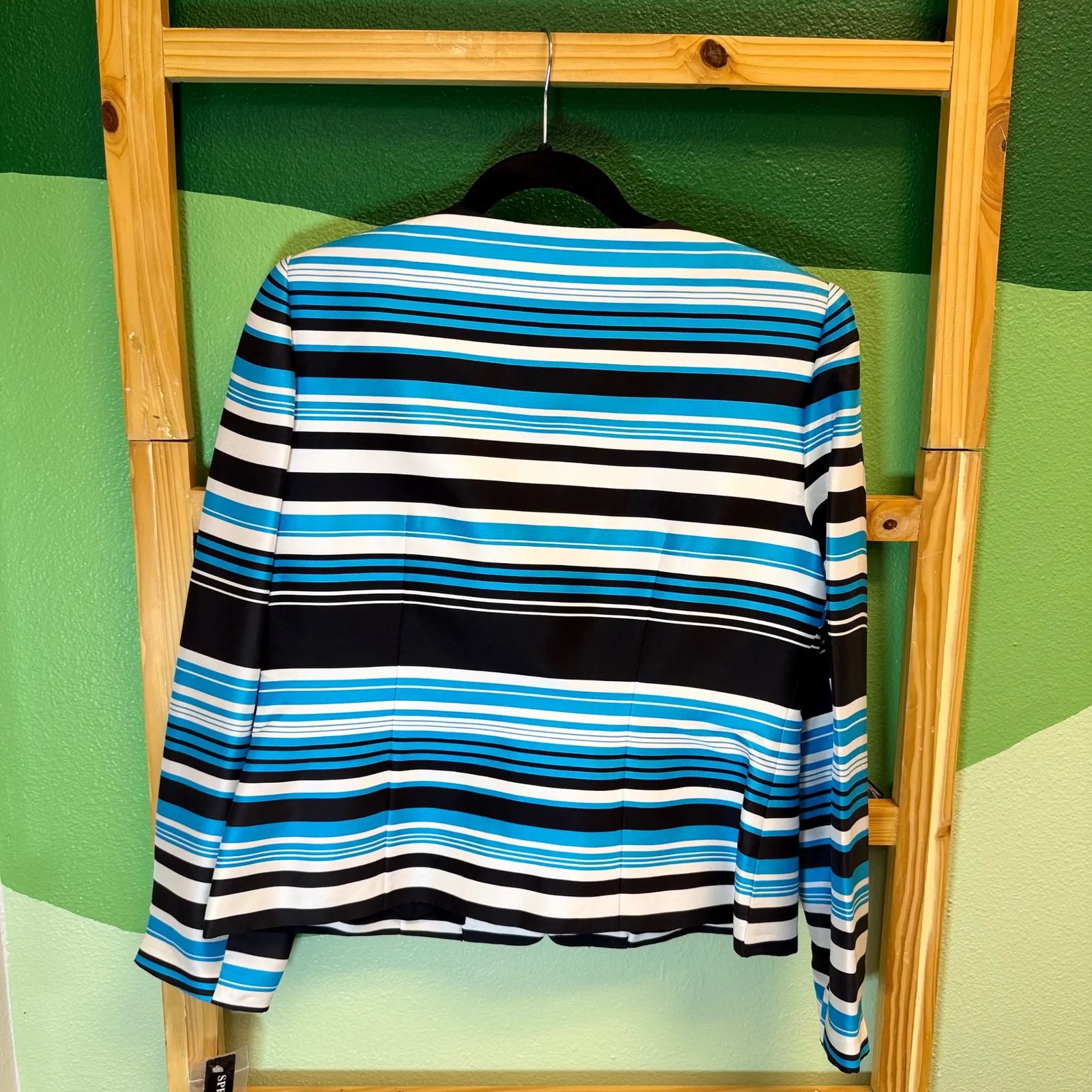 Spenser Jeremy Striped 100% Silk Blazer Jacket & Pants Suit Set Size 10 Blue - Image 3