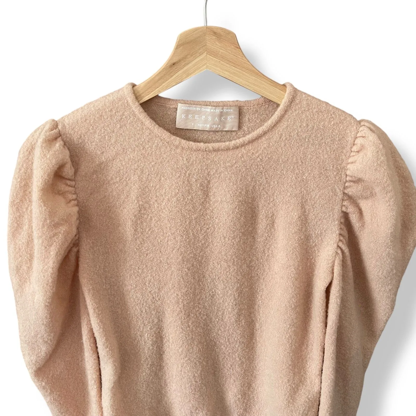 Keepsake The Label What If Puff Sleeve Fitted Sweater Knit Top in Peach Pink Size 4 - Image 7