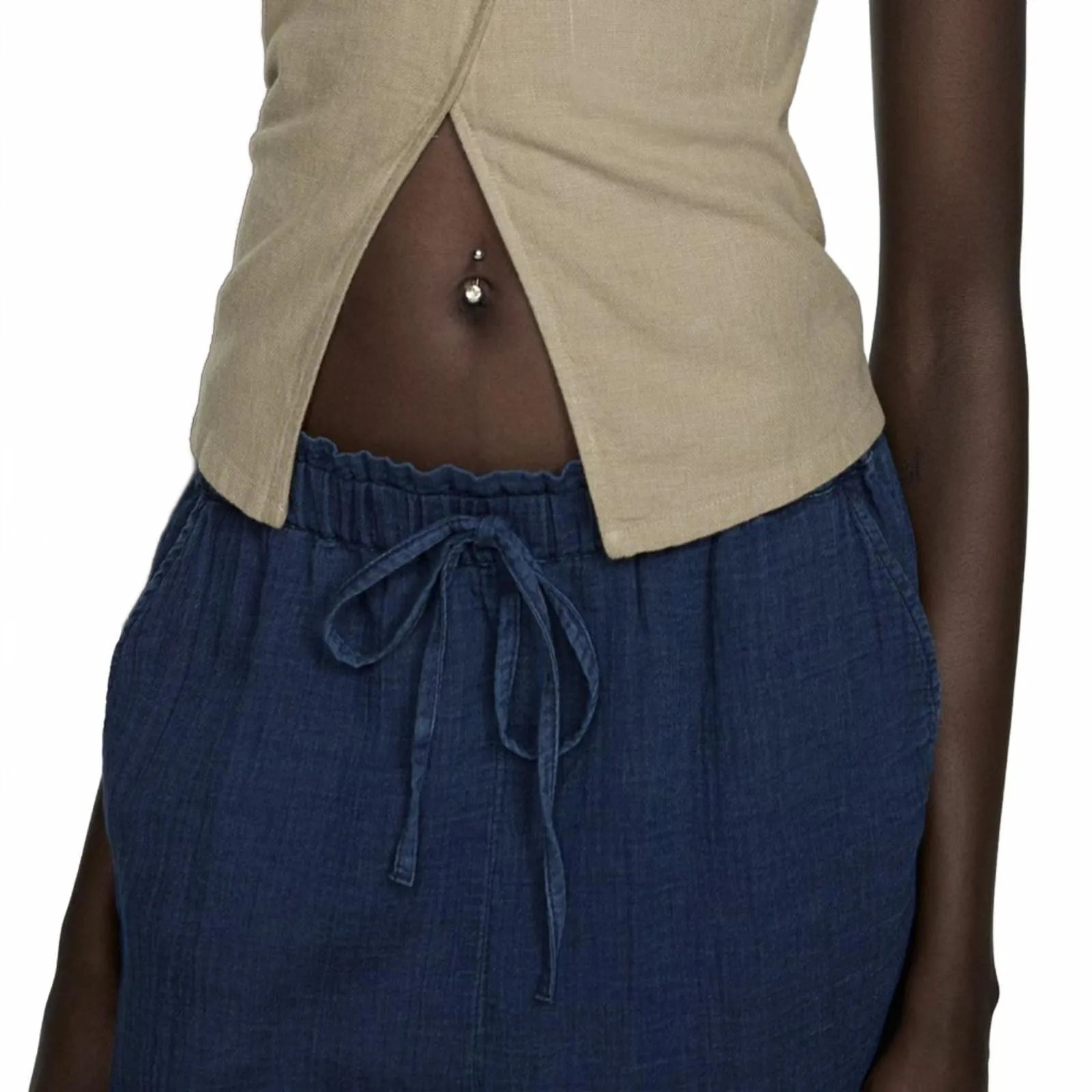 Mango 100% Cotton Chambray Elastic Waist Cotton Pants Night Blue NWT XS - Image 7