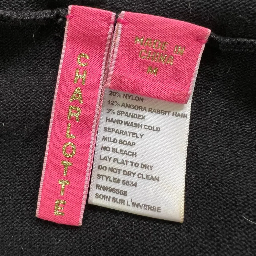 Charlotte Tarantola Womens Silk Angora Sweater Embroidered Hooded Black Medium - Image 12