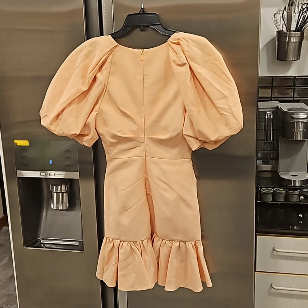 💕ACLER💕 Grove Ruched Puff Sleeve Crepe Mini Dress ~ Peach Pink XS NWT - Image 14