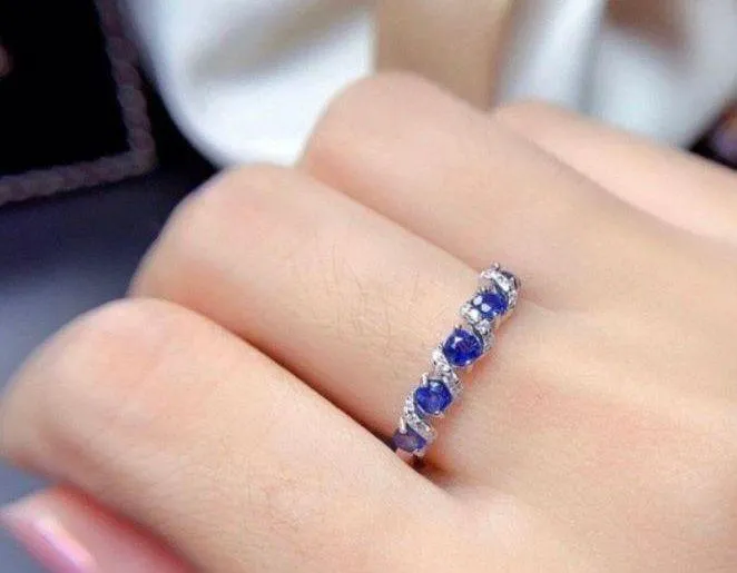 18K White Gold Plated Adjustable Blue Crystsl Sapphire Ring for Women - Image 4