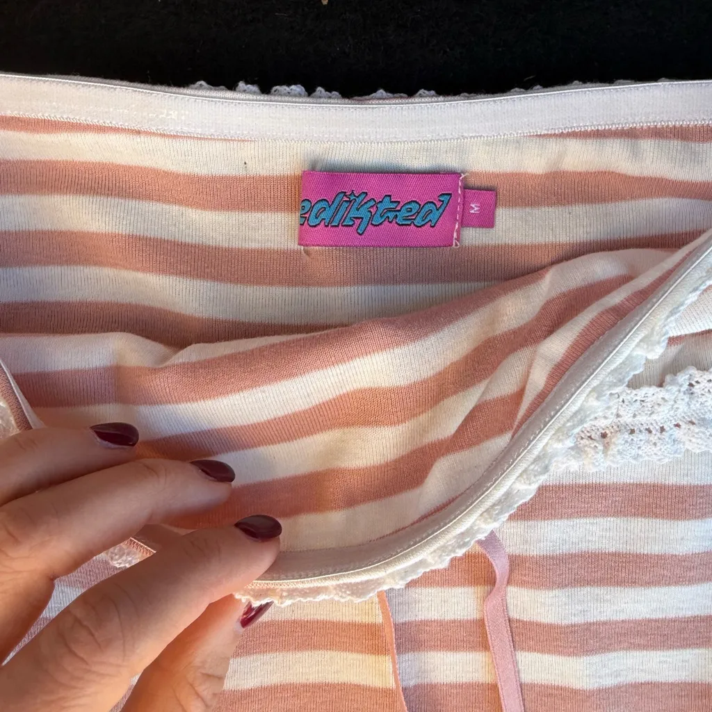 Edikted Lexi Ribbed blush and white Tube Top - Image 2