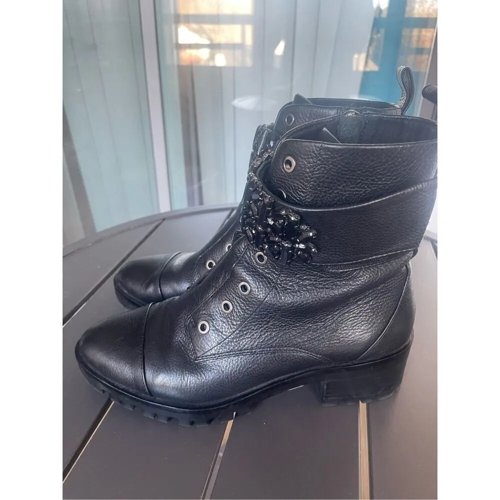 Karl Lagerfeld Pipa Crystal Embellished Platform Ankle Boots Black 9.5 Moto - Image 8