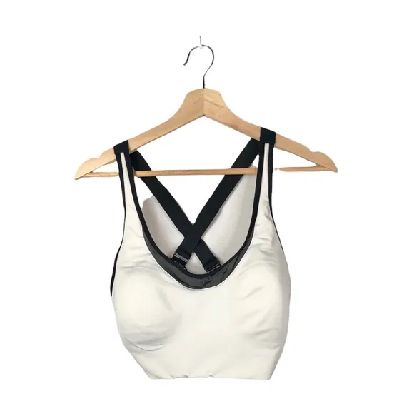 PINK Victoria's Secret White Padded Black Trim Cross Back Sports Bra L - Image 13
